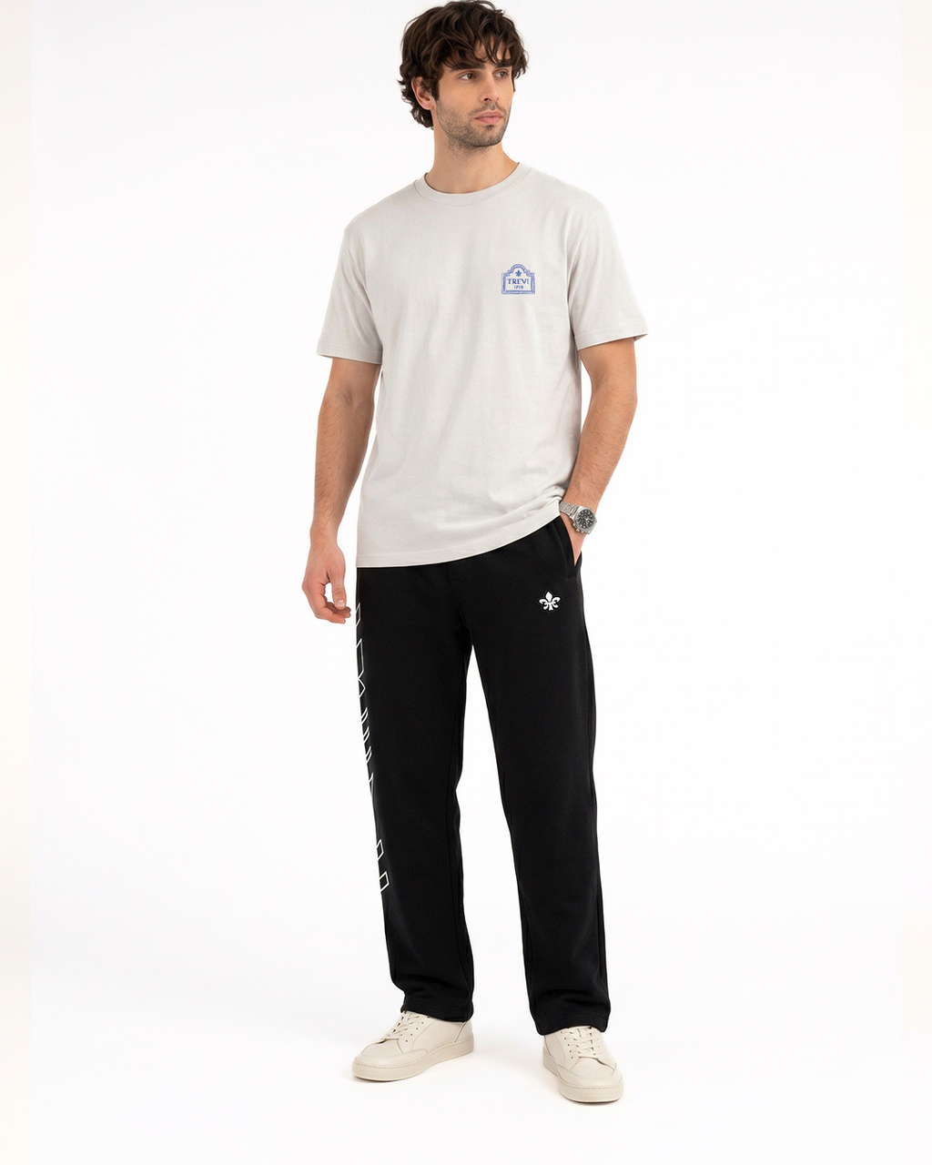 Patterned Sweat Pants                          
Black