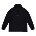 A black long-sleeved crewneck sweater with ribbed hem and cuffs, featuring 'Trevi Club' embroidery on the chest and back.